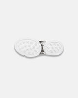 LA SXEPPA White shoe, outsole with bubble tread on a chrome plate