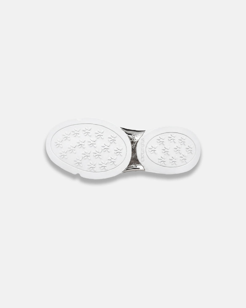 LA SXEPPA White shoe, outsole with bubble tread on a chrome plate
