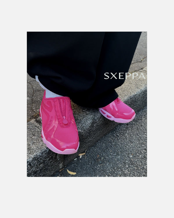 LA SXEPPA Pink shoe worn on foot, SXEPPA editorial